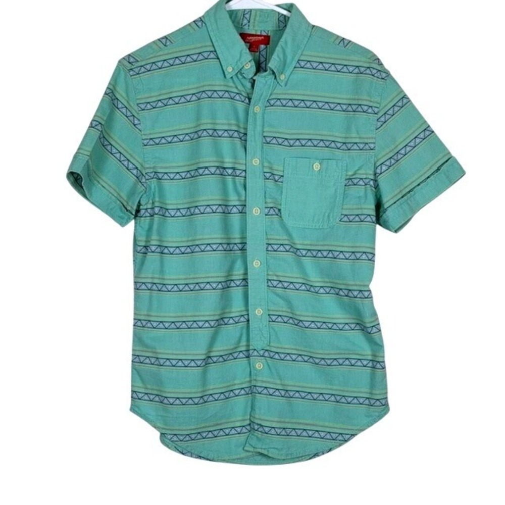 Arizona Jean Co Mens Short Sleeve Button Down Shirt Teal Green Aztec Small‎
